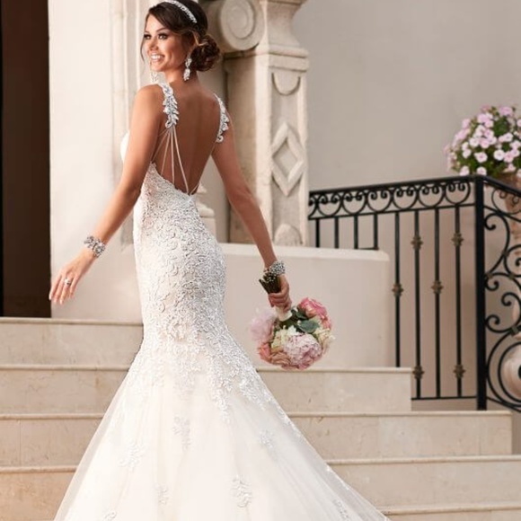 Stella York Fit Flare Satin Lace Wedding Dress